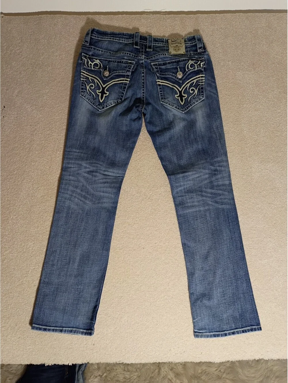 Rock Revival Jeans Men 34x31 Briley Straight Fit Embroidered Denim Pants Flap